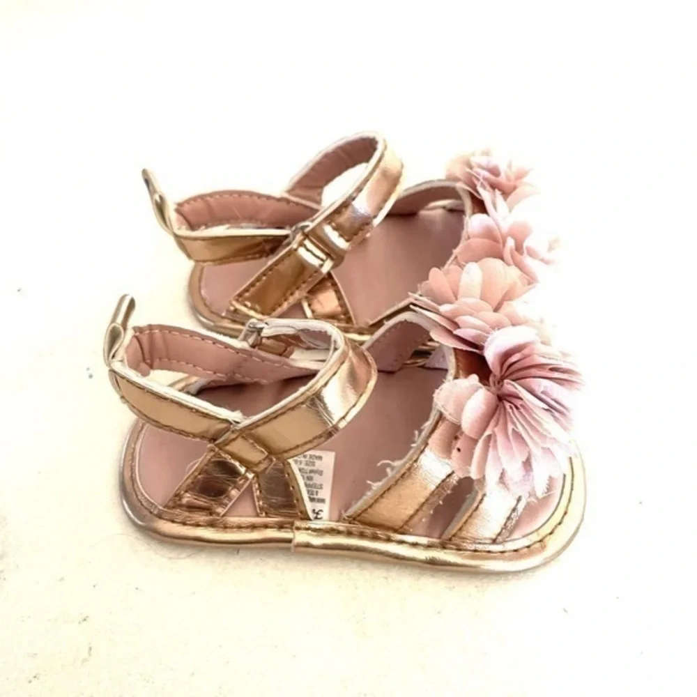 FIRST STEPS Pink chiffon flower baby sandals- 6-9M